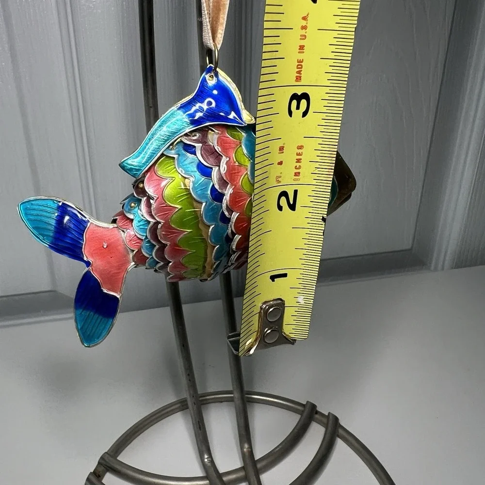 Cloisonné Enamel Articulated Moveable‎ Lg Tropical Fish Ornament Rainbow Colors